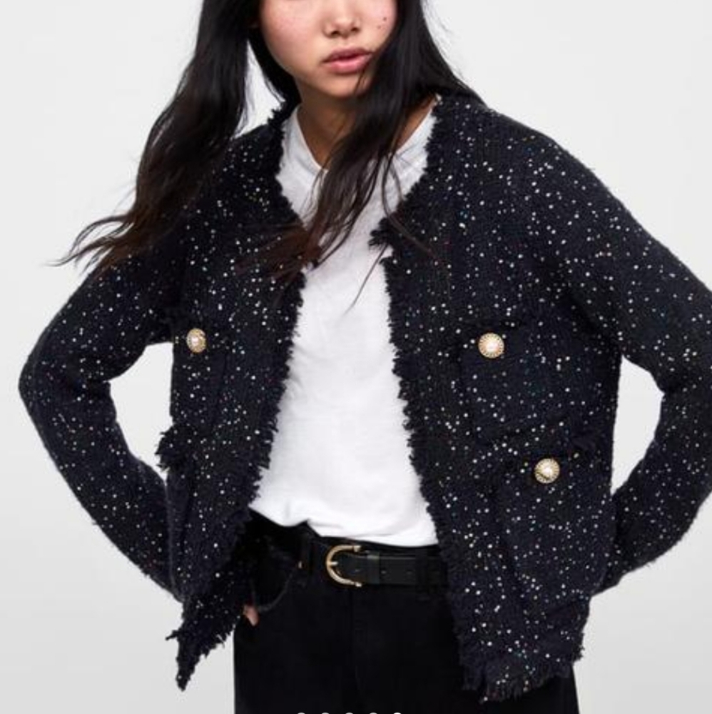 Zara Navy Cardigan with Pearl Accents